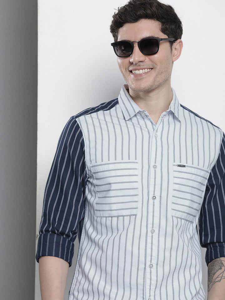 The Indian Garage Co Men Slim Fit Opaque Striped Cotton Casual Shirt