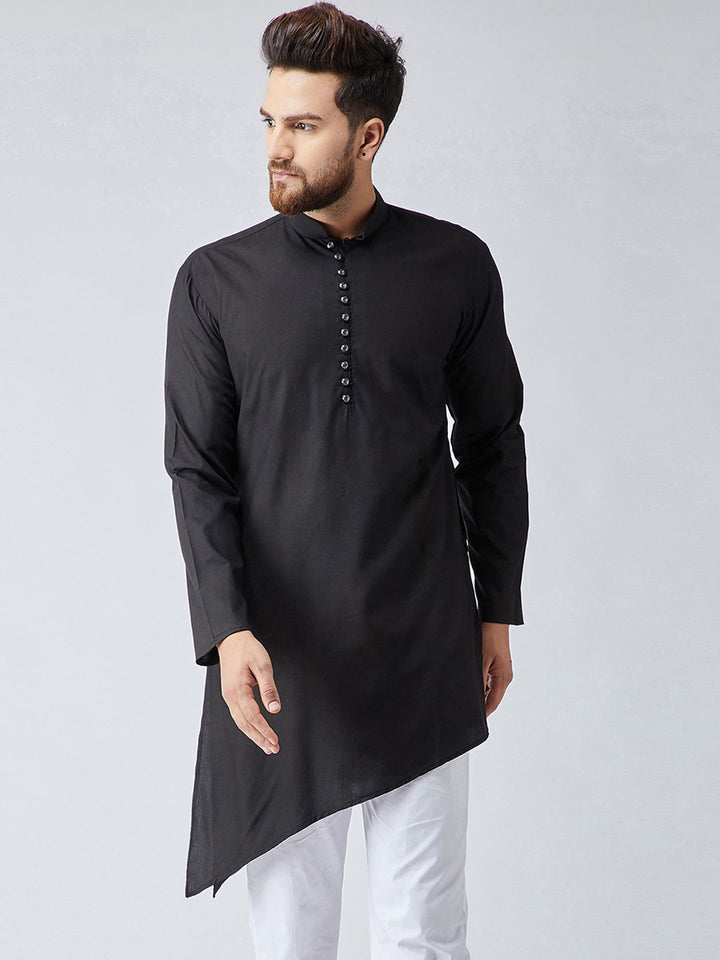 SOJANYA Men Black Solid Asymmetric Straight Kurta