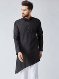 SOJANYA Men Black Solid Asymmetric Straight Kurta