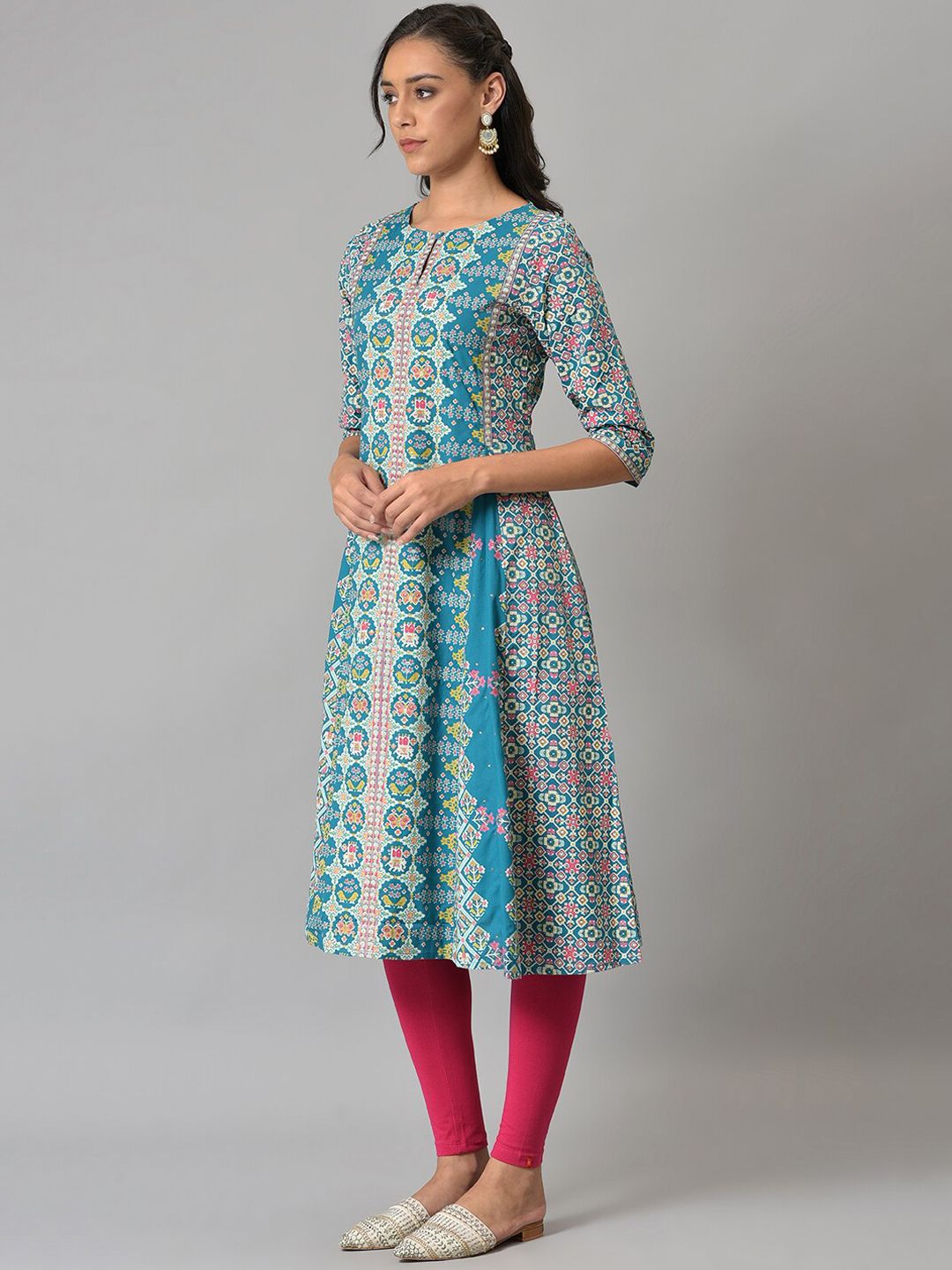 W Women Blue Ethnic Motifs Printed Anarkali Kurta