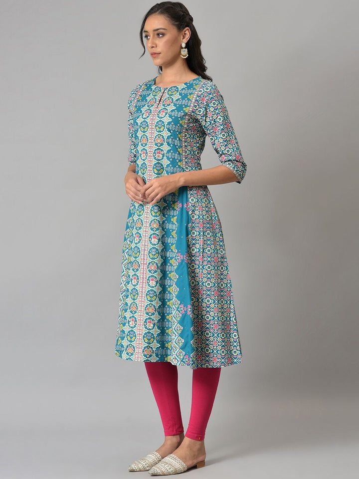 W Women Blue Ethnic Motifs Printed Anarkali Kurta