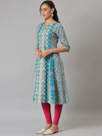 W Women Blue Ethnic Motifs Printed Anarkali Kurta