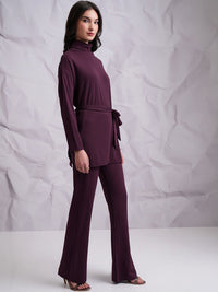 Tokyo Talkies Purple Ribbed Longline Top With Trouser