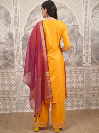 Vishudh Floral Yoke Design Straight Kurta with Palazzos & With Dupatta