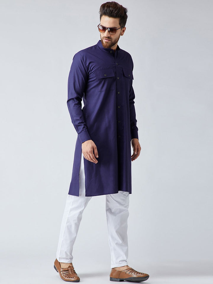 SOJANYA Men Navy Blue Solid Pathani Kurta