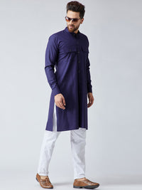 SOJANYA Men Navy Blue Solid Pathani Kurta