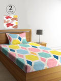KLOTTHE Set Of 2 Printed 300 TC Single Bedsheet with 2 Pillow Covers