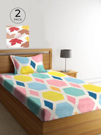 KLOTTHE Set Of 2 Printed 300 TC Single Bedsheet with 2 Pillow Covers