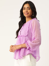 Antheaa Women Lavender Dobby Weave Top