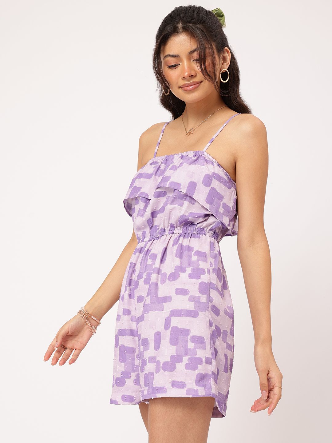 DressBerry Colour Purple Textured Elegance Layered Printed Playsuit