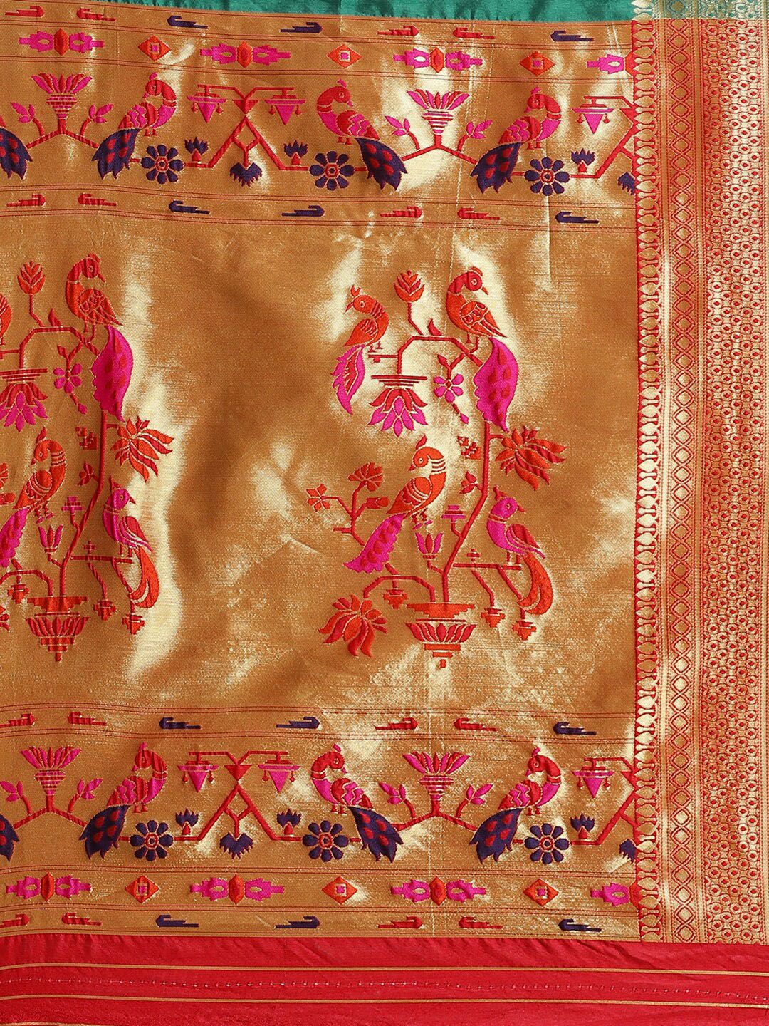 Saree mall Green & Pink Woven Design Banarasi Saree
