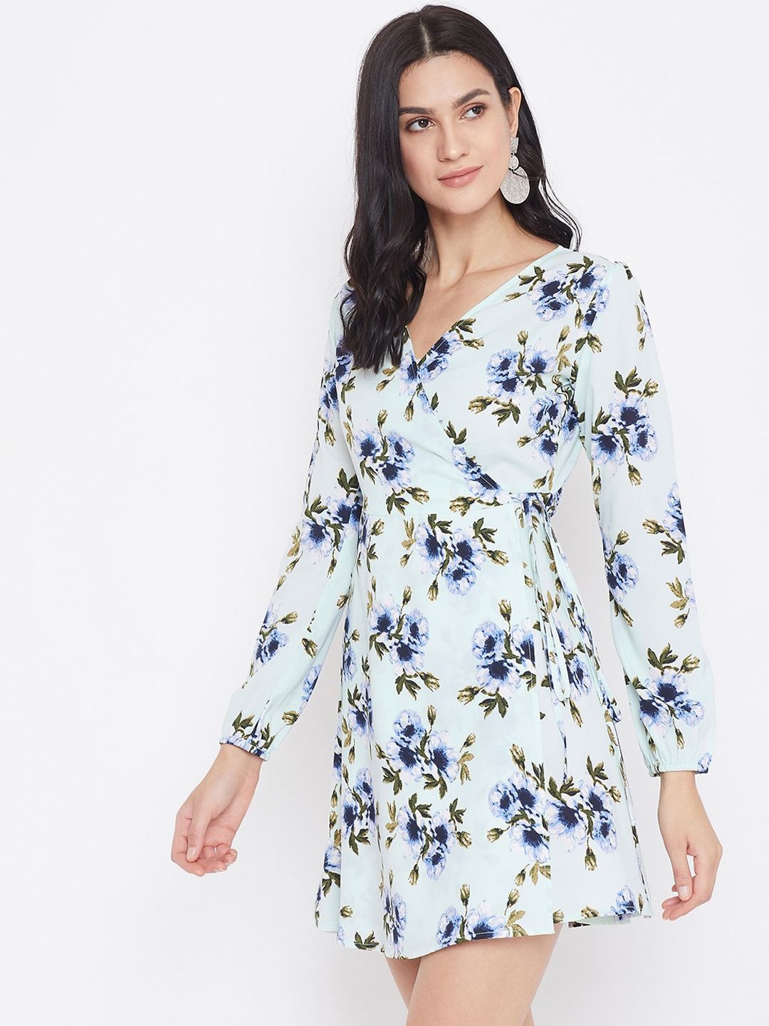 Berrylush Green Floral Crepe Dress