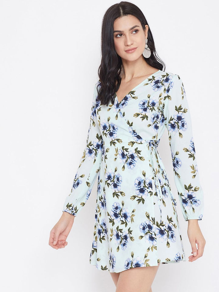 Berrylush Green Floral Crepe Dress