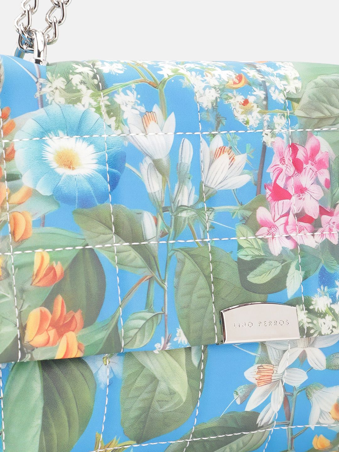 Lino Perros Floral Printed Structured Shoulder Bag With Quilted Detail