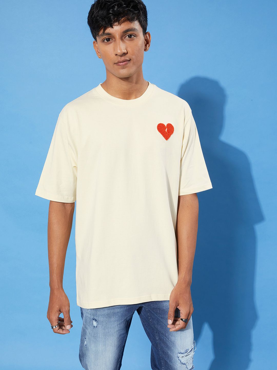 Difference of Opinion Men Typography Embroidered Oversized Pure Cotton Longline T-shirt