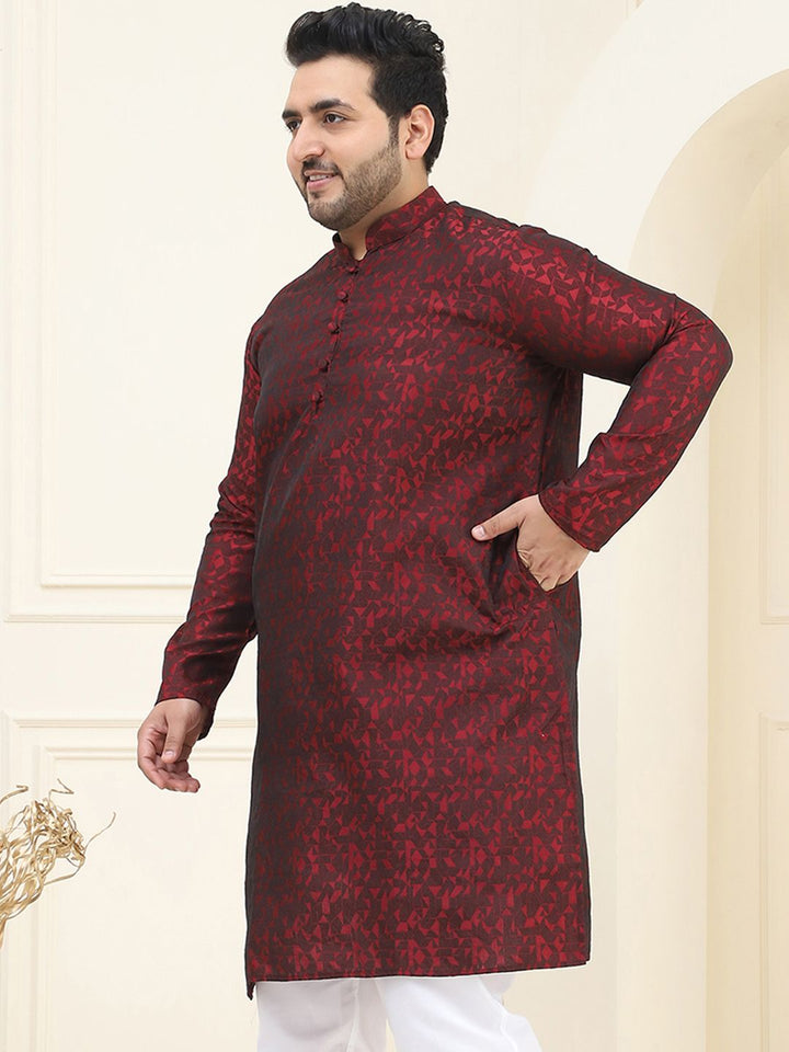 SOJANYA PLUS Lelaki Plus Size Red & Black Woven Design Straight Kurta