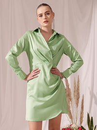 WORK IT by STREET 9 Shirt Collar Long Sleeves Satin Wrap Dress