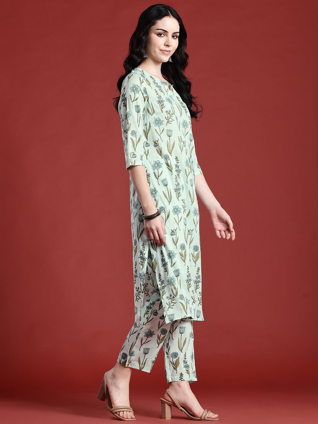 Anouk Floral Printed Pure Cotton Kurta with Trousers & With Dupatta