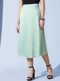 STREET 9 Sea Green Satin A-Line Midi Skirt