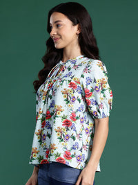 DressBerry Floral Print Tie-Up Neck Top