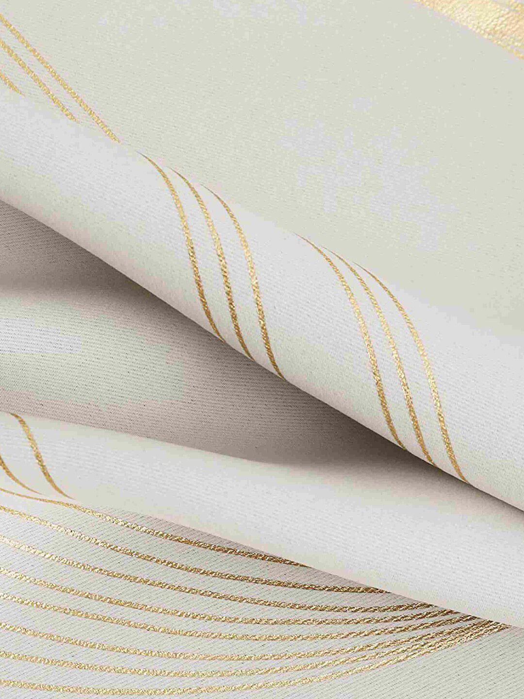 URBAN SPACE Gold Foil Beige & Gold-Toned Printed Cotton Black Out Window Curtain