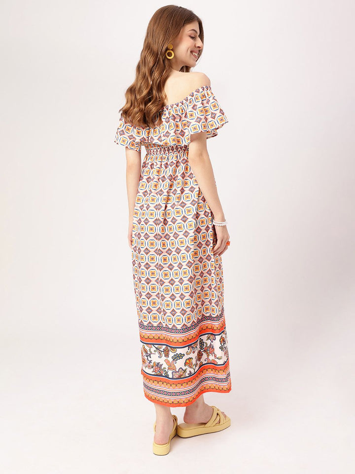 Boho Fetish Vibe Off Shoulder Smocked Midi Dress