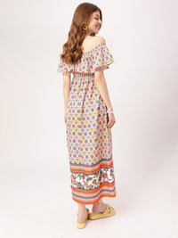 Boho Fetish Vibe Off Shoulder Smocked Midi Dress