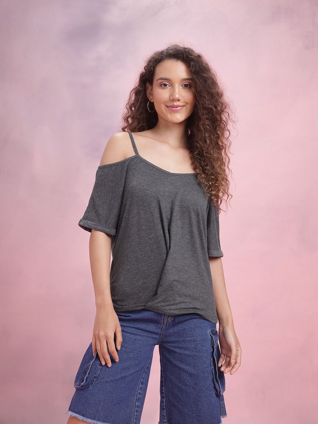 DressBerry Cold-Shoulder Twisted Detail Top