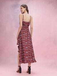DressBerry Ruffled Floral Print Fit & Flare Midi Dress