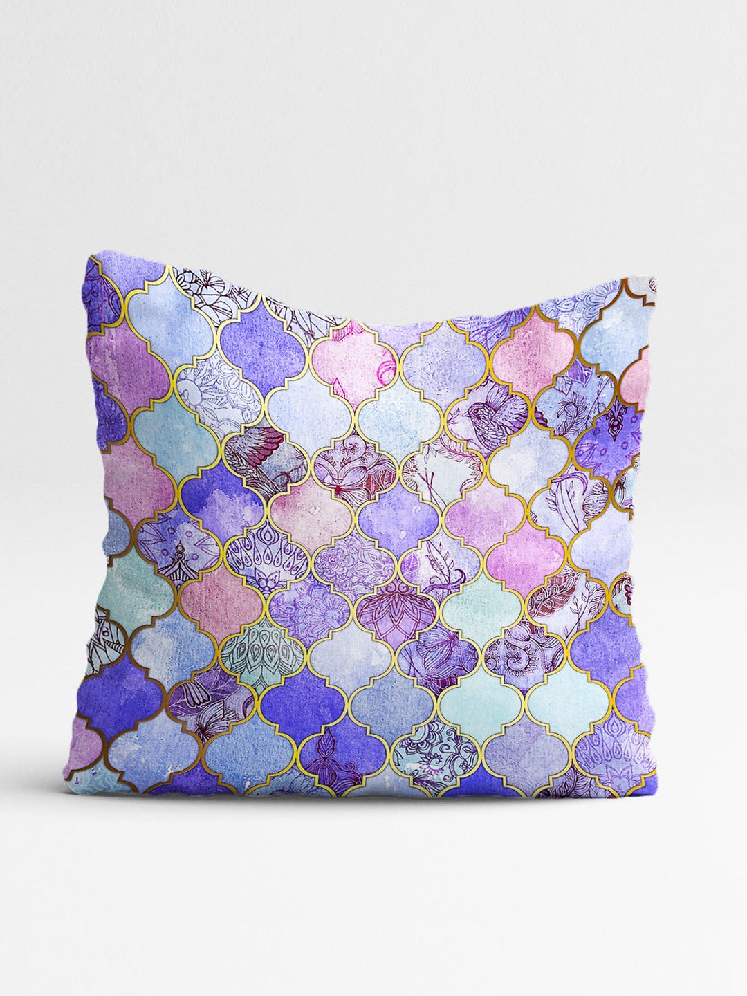 STITCHNEST Blue & Pink Set of 5 Geometric Square Cushion Covers