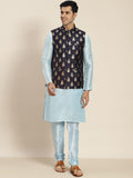 SOJANYA Kurta Rekaan Tenunan Lelaki dengan Churidar dengan Jaket Nehru