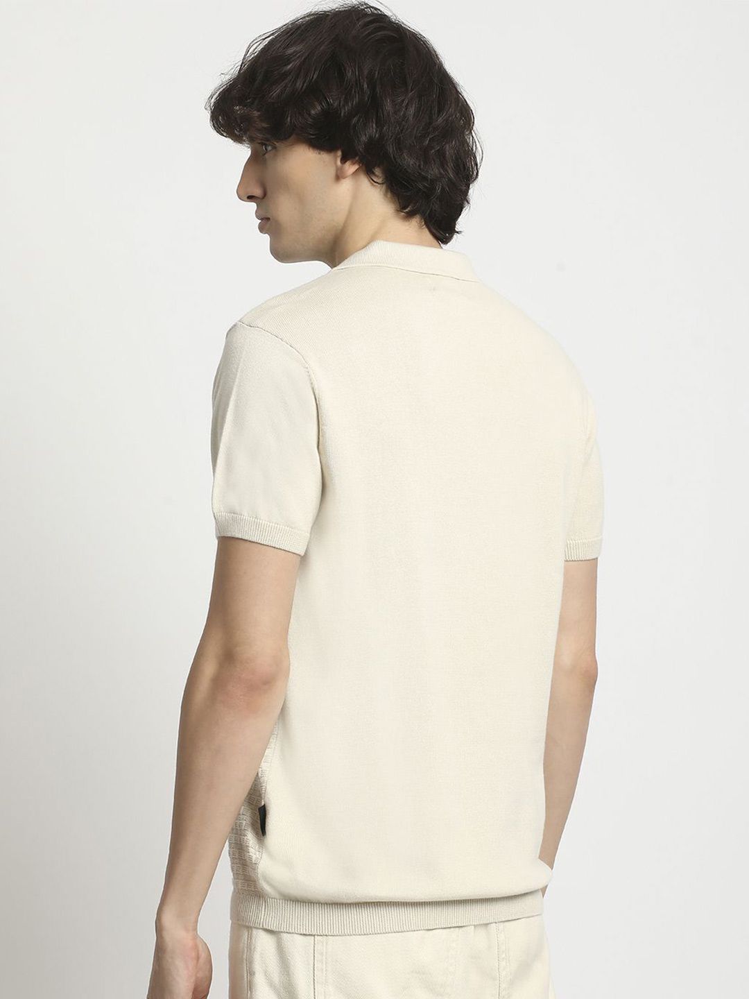 THE BEAR HOUSE Men Self Design Polo Collar Pure Cotton T-shirt