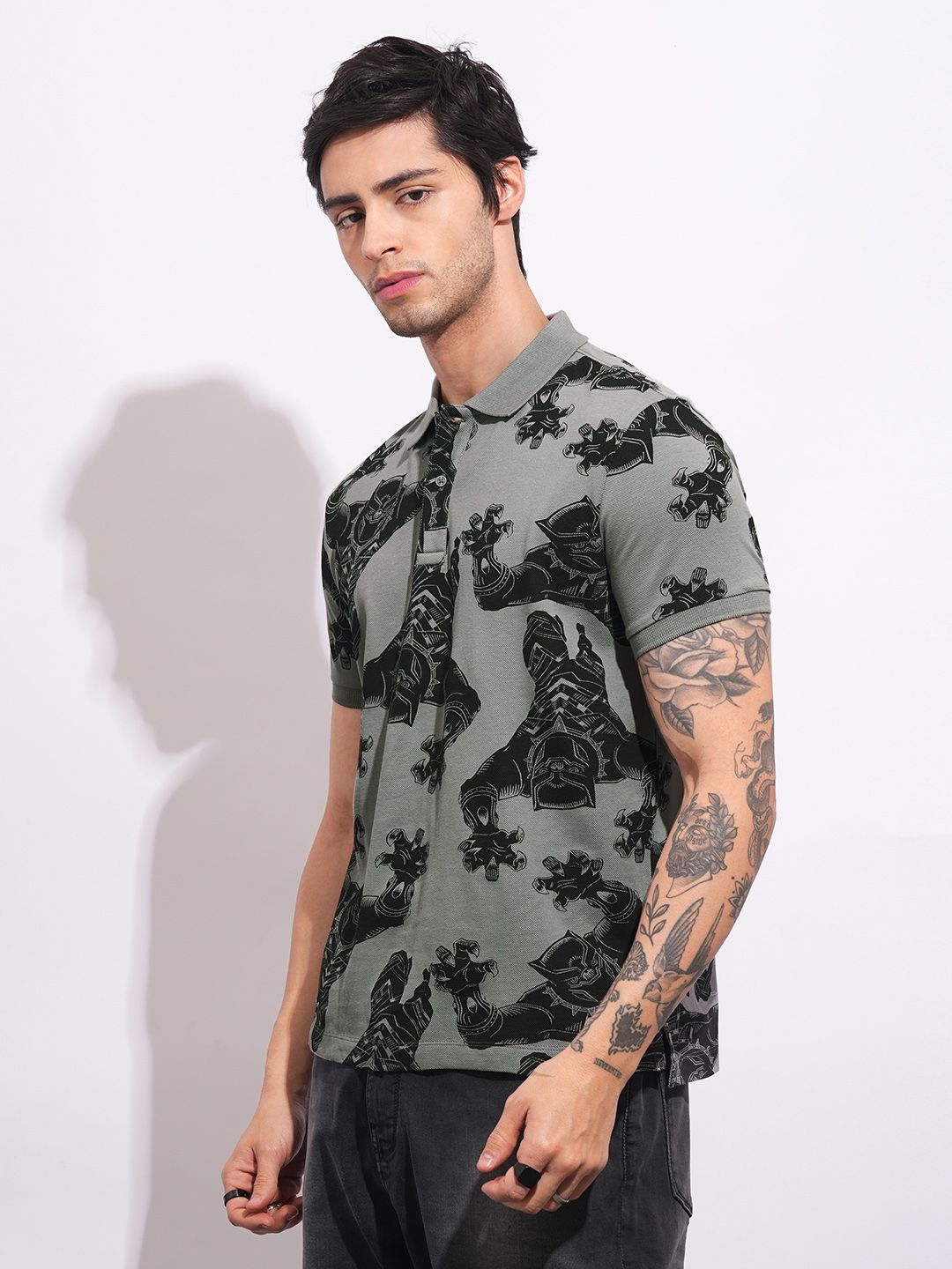 Being Human Black Panther Graphic Printed Polo Collar Pure Cotton T-shirt