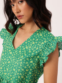 DressBerry Chic Floral Printed Flutter Sleeve Gathered Tiered A-Line Mini Dress