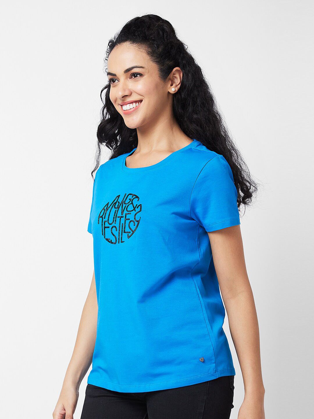 SPYKAR Typography Printed Round Neck Cotton T-shirt