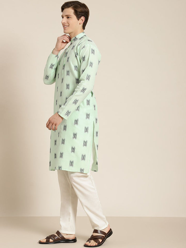 SOJANYA Men Green & Black Pure Cotton Self Design Kurta