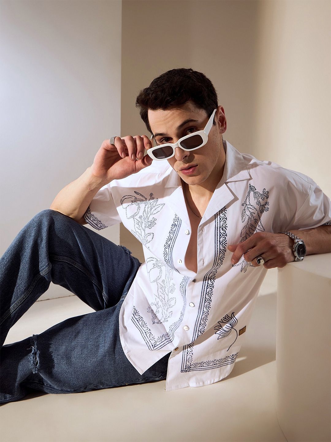 DENNISON Men Ethnic Hand Block Printed Oversized Shirt
