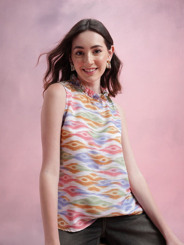 DressBerry Ikat Print Ruffled Detail Top