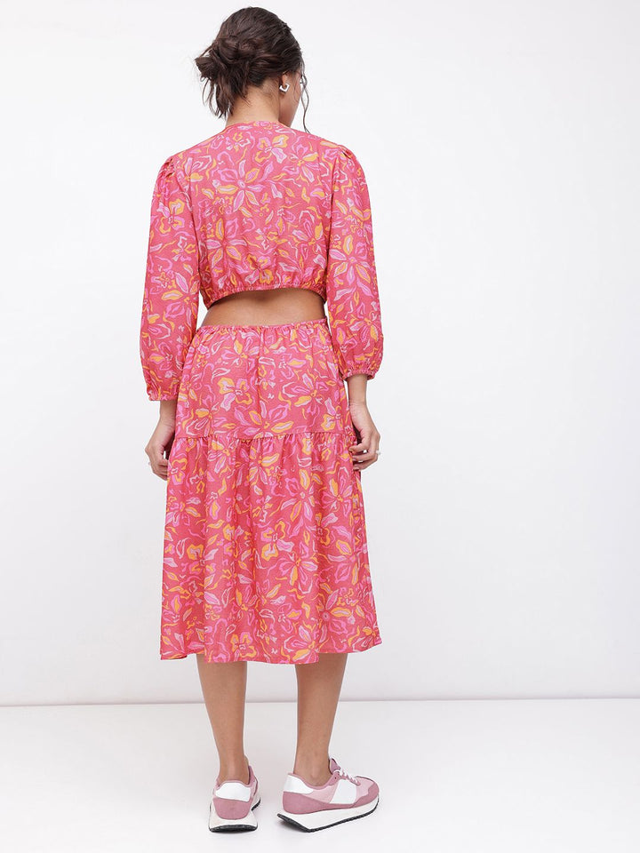 DressBerry Boho-Chic V-Neck Floral Print Cut-Out A-line Midi Dress