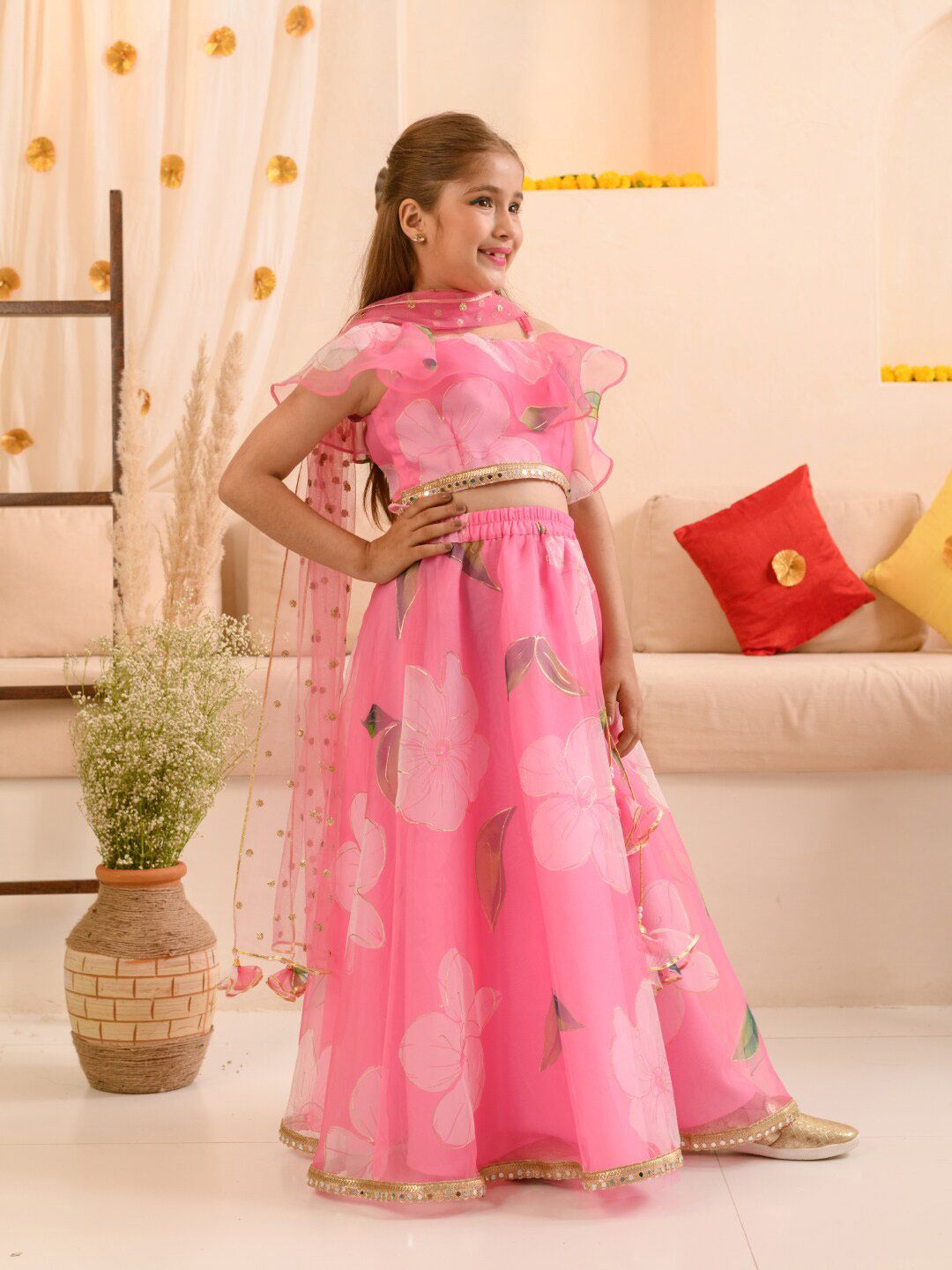 pspeaches Girls Printed Ready to Wear Lehenga & Blouse With Dupatta
