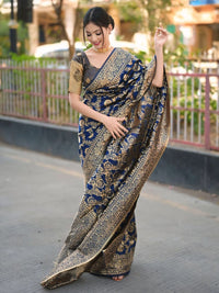 KALINI Ethnic Motifs Woven Design Zardozi Banarasi Saree with Blouse Piece
