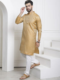 SOJANYA Lelaki Motif Etnik Kuning Mustard Sulam Kurta