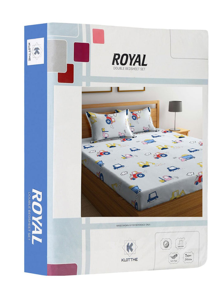 KLOTTHE White Conversational Cotton 300 TC King Cadar Halus dengan 2 Sarung Bantal-250 x 225 cm