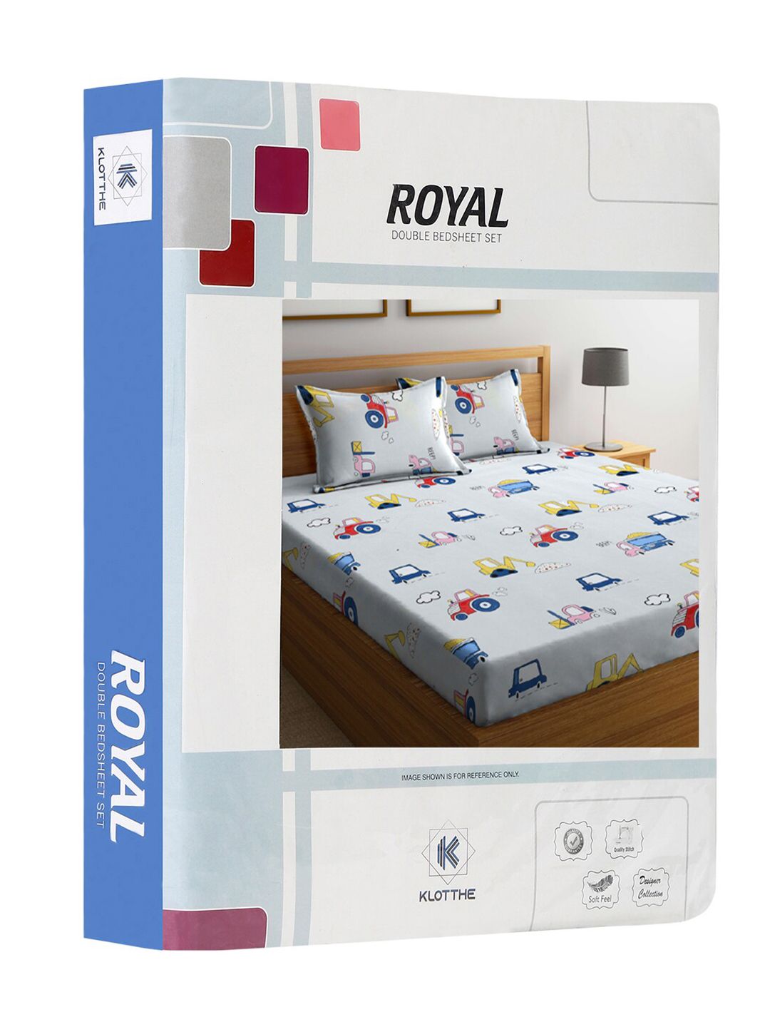 KLOTTHE White Conversational Cotton 300 TC King Cadar Halus dengan 2 Sarung Bantal-250 x 225 cm