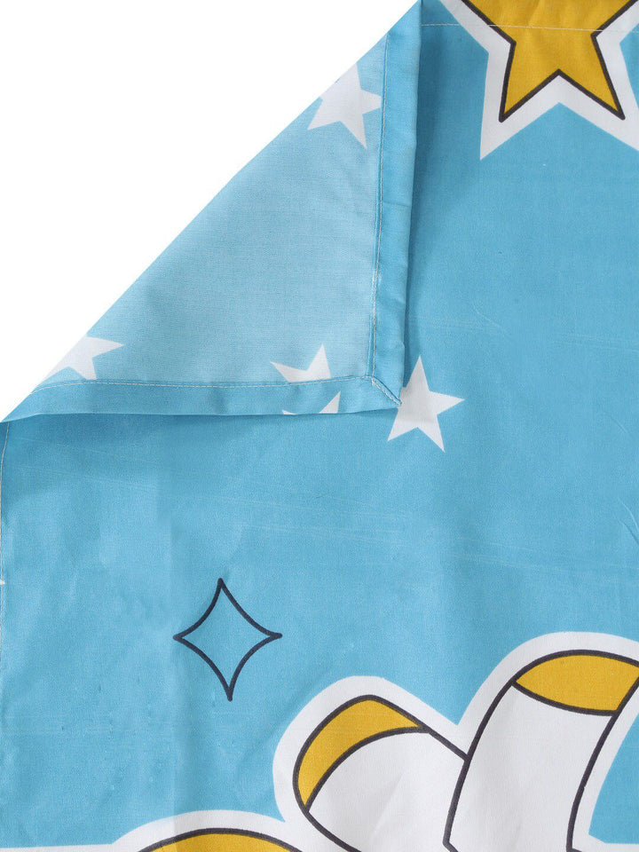 KLOTTHE Turquoise Blue & Yellow Cartoon Characters 210 TC Single Bedsheet with 1 Pillow Covers