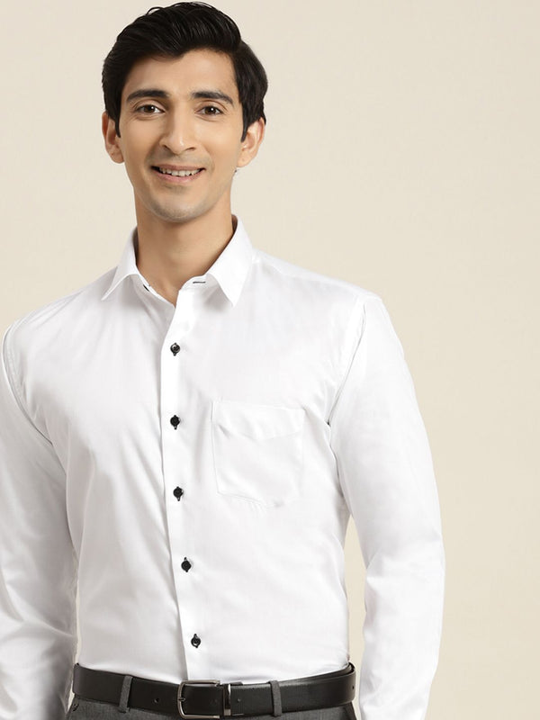 Hancock Men White Pure Cotton Slim Fit Tuxedo Shirts