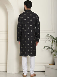 SOJANYA Geometric Embroidered Sequinned Cotton Silk Straight Kurta With Churidar