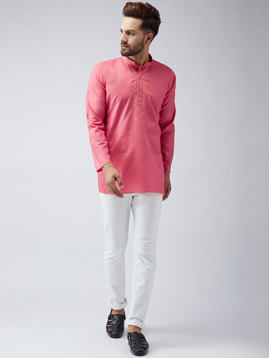 SOJANYA Men Pink Solid Kurta Lurus