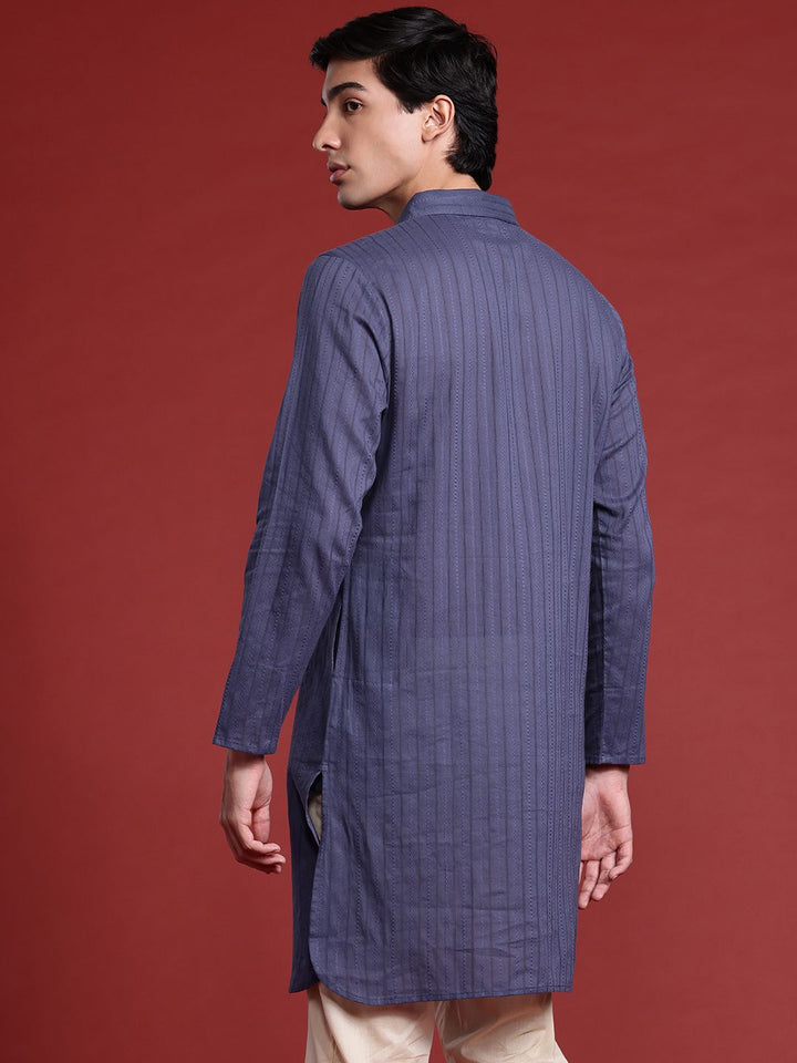 Anouk Striped Shirt Collar Pure Cotton Kurta