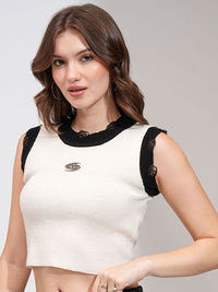 Street By Tokyo Talkies Women Sleeveless Round Neck Crop Sweater